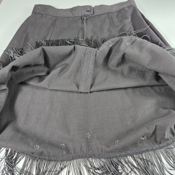 Sassa USA Black Fringe Studded Western Flare Vintage Skirt 7 / 8 26 Waist - Picture 2 of 6